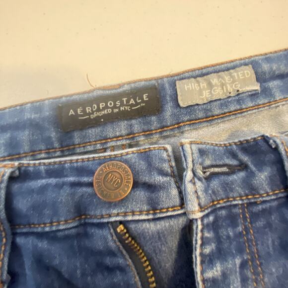 Y2K Women's Aeropostale High Waisted Jeggings Size 4 Regular Medium Blue Stretch - Picture 2 of 9
